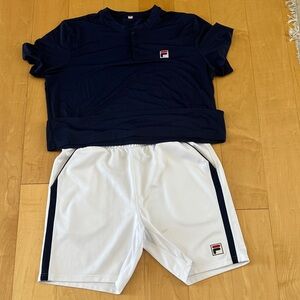 Fila Tennis Navy Blue and White Shorts Ensemble. Top XL, shorts L